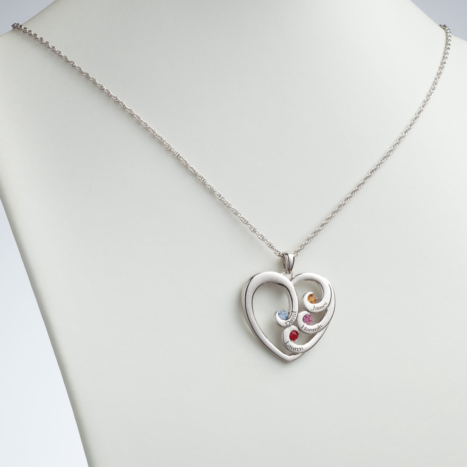 Family Jewelry Personalized Planet Mother's Engraved Heart Silvertone or Goldtone Birthstone Necklace ,Women's