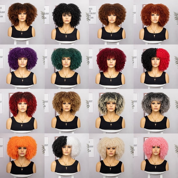 Peluca de mujer, moda africana, pequeña, rizada, corta, rizada, peluca multicolor, cubierta para la cabeza