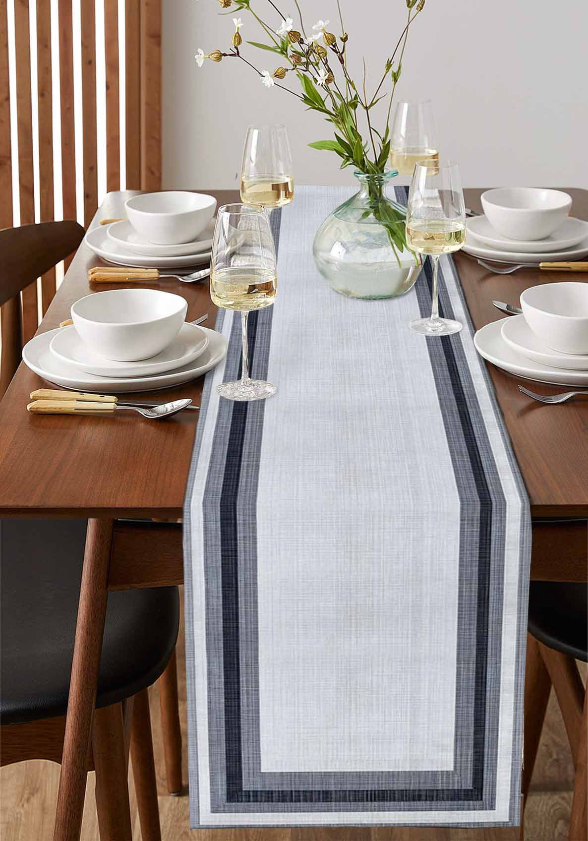 Gray Boho Burlap Cotton Table Runner 13x36 Inches Short, Vintage Country Chic Shabby Ombre Geometric Farmhouse Table Runners, Outdoor Dining Tablecloths Decor for Baby Shower/Party/Wedding
