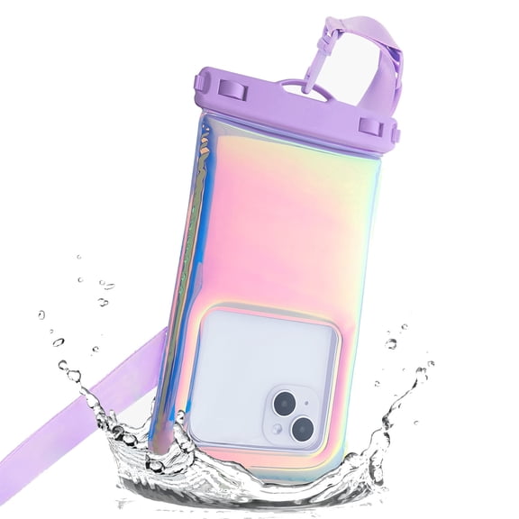 Waterproof Phone Pouch with Adjustable Lanyard, Universal Fit Dry Bag Case for Smartphones up to 6.9", Clear Touch Screen, IPX8 Waterproof for Beach, Swimming, Travel & Outdoor,Iridescent Purple