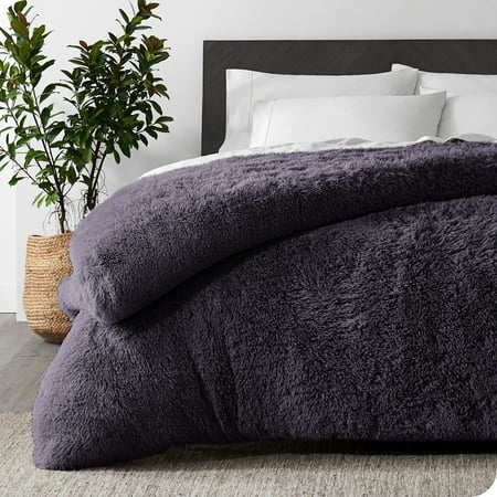 Bare Home Shaggy Faux Fur Duvet Cover - Ultra Soft - Fluffy Crystal Velvet - Twin/Twin XL Eggplant