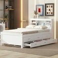 thumbnail image 2 of Harper & Bright Designs Twin Size Platform Bed with Trundle, Storage Platform Bed with 3 Drawers and Storage Headboard, USB Ports and Plug, Wood Platform Bed with Bookcase, White, 2 of 15