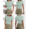 thumbnail image 2 of Ekouaer Basic Tees for Women Short Sleeve Shirts Crew Neck Slim Fit Tops Trendy Clothes Black/Light Green/Dirty Pink, 2 of 6