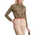 thumbnail image 4 of INSPIRAR CHIC Blusa de Manga Larga para Mujeres Otoño Invierno Casual Trabajo Cuello Mock M Marrón, 4 of 5