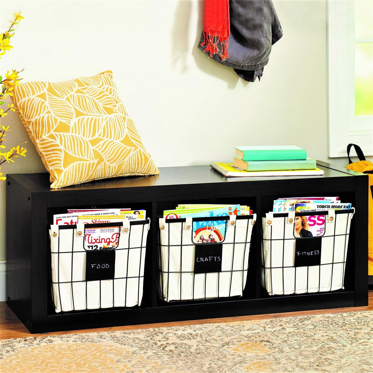 The Better Homes & Gardens Medium Black Wire Basket Set With Chalkboard Labels & Liner