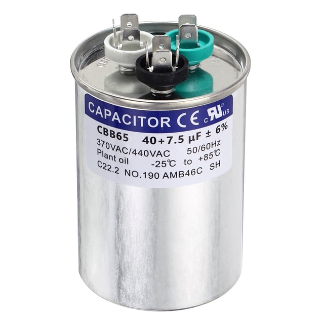Uxcell 40+7.5MFD CBB65 Capacitor de Arranque 40+7.5uF, 370/440V Capacitor AC Redondo para Motor de CA, HVAC, Aire Acondicionado, Motores de Condensador