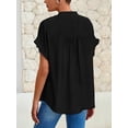 thumbnail image 6 of FreshPretty Womens Button Down Shirts Ruffle Short Sleeve Loose Summer Tops Dressy Casual V Neck Business Work Blouses, 6 of 9