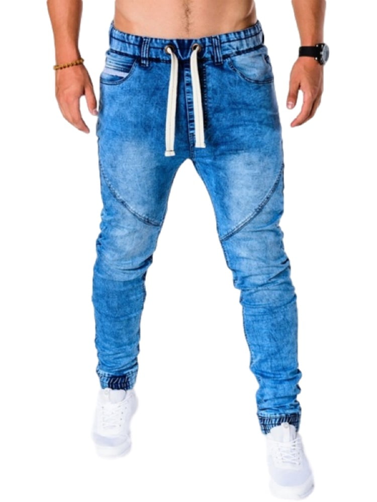Mens Fashion High Elastic Jeans Pants 