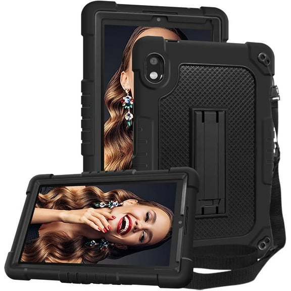 Fesign for 8" Orbic Tab 8 5G Verizon Tablet Case for Orbic Tab 8 5G UW 8 inch Case Cover Built in Shoulder Strap Kickstand Hard Back Hybrid Shockproof Armor Protective Hard Back Case (Black Black)