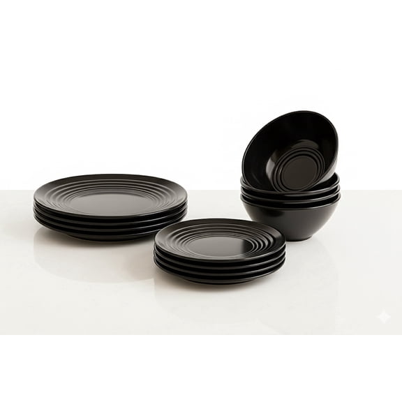 Barro Lightweight Melamine Dinnerware Set - 12-Piece - Black