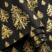 Flyhill Black Kraf Christmas Wrapping Paper,Gold 3D Embossed Foil Christmas Pine Tree with Woodlands Wrap Paper for Holiday, Party,Celebration, New Year (17 Inch X 32.8 Feet)