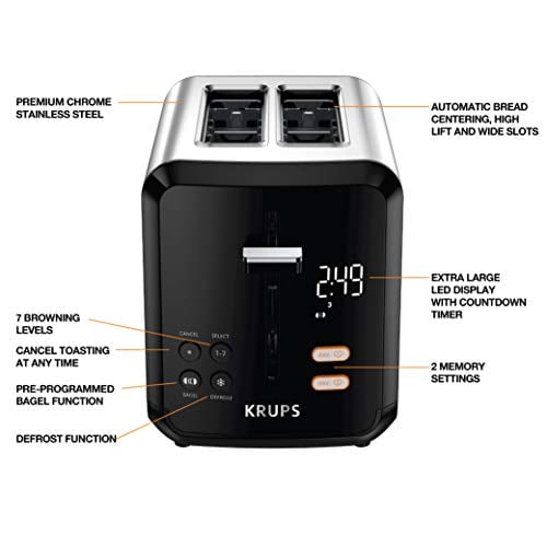 KRUPS KH320D50 My Memory Grille-pain numérique en acier inoxydable, 7  niveaux de brunissement avec réglage personnalisé, noir 