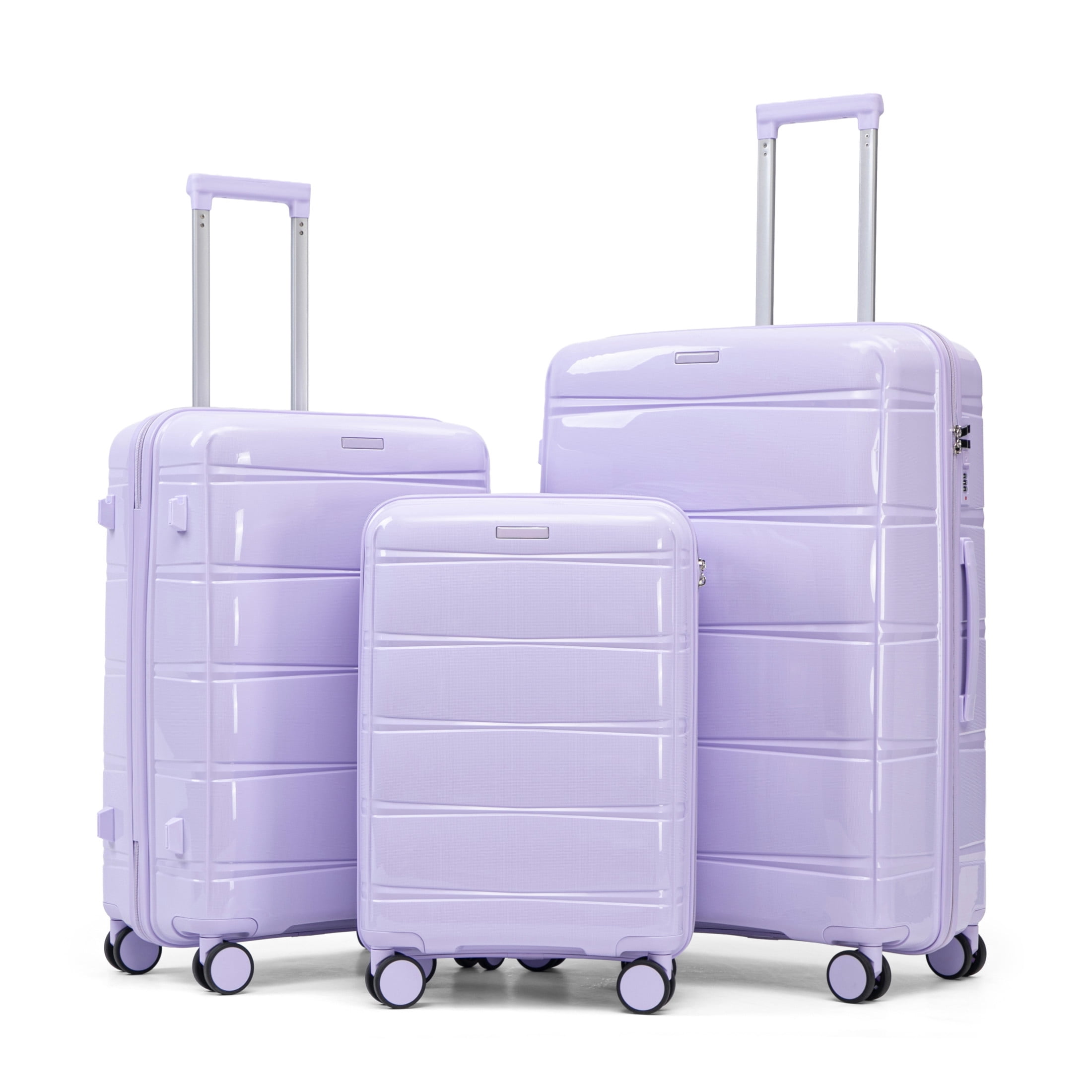 GDF Studio 3-Piece 20"/24"/28" PP Hardshell Travel Luggage Set with Spinner Wheels & Combination Lock, Purple