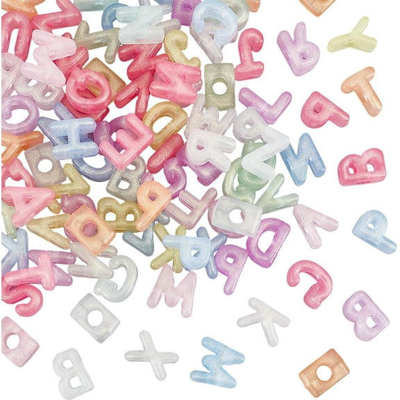 1 Box 100Pcs Acrylic Letter Beads 3D Letter Beads 20mm Large Random Colors Alphabet A-Z Shaped Initial with Glitter Loose Spacers