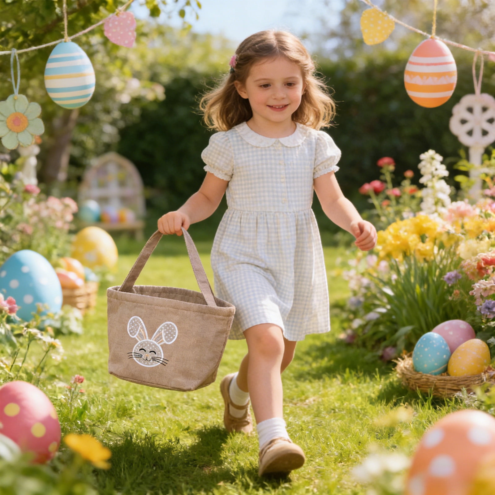 Lunxisen 2 Pcs Easter Basket Ear Bag Decoration Imitation Linen Holiday Gift Party Favor Spring Celebration
