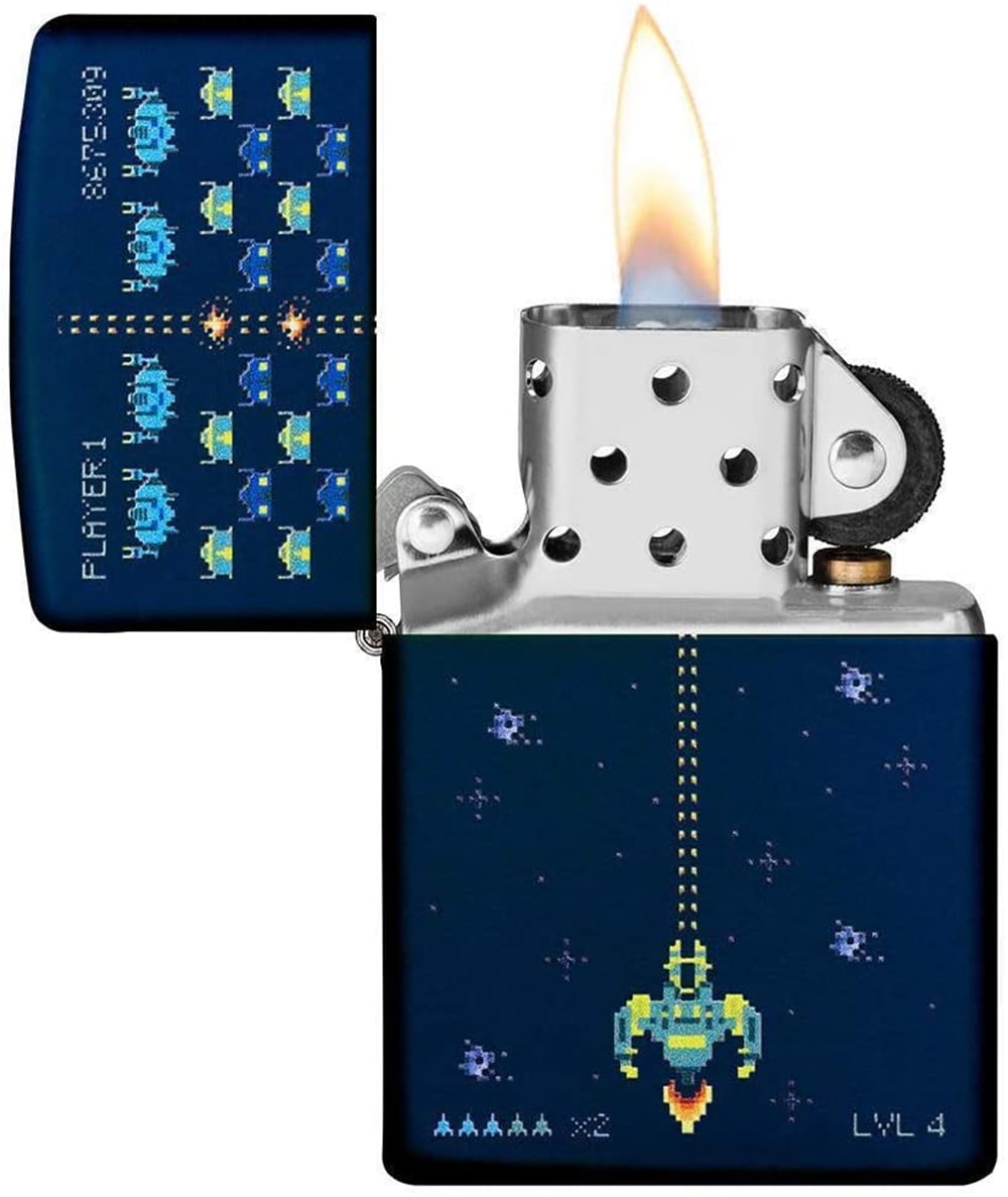Zippo Pixel Game Design Matte Navy Windproof Pocket Lighter 49114