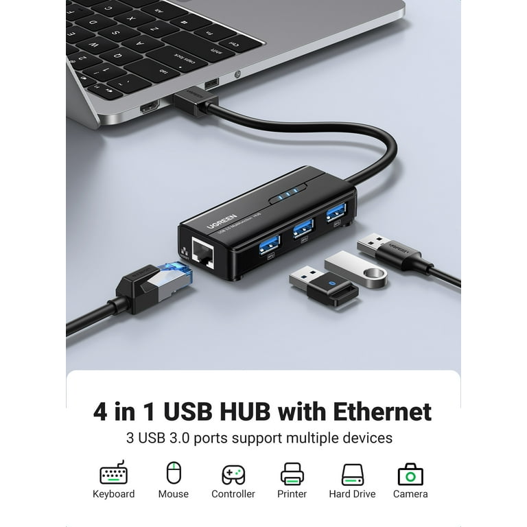 UGREEN USB 2.0 Hub Ethernet Adapter USB Splitter USB to RJ45 Adapter Cable