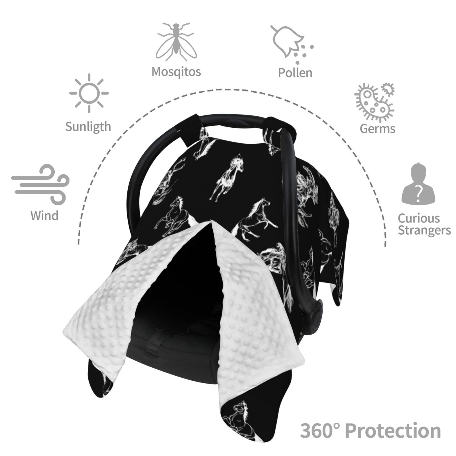 Car Seat Cover Baby - Minimalist Sketch Knight Horse Breathable Infant Car Seat Cover for Baby Carseat, Lightweight Comfort Baby Essentials Must Haves Newborn Stuff for Girl Boy