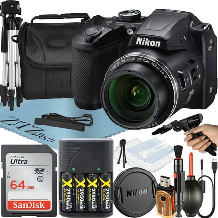 Nikon COOLPIX B500 Digital Camera (Black) with 16MP 40x Optical Zoom, SanDisk 64GB Memory, Tripod, Case and ZeeTech Bundle