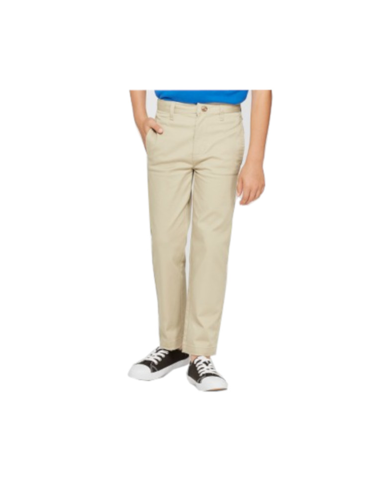 Essentials Boys/' Uniform Straight-Fit Flat-Front Chino Khaki Pants