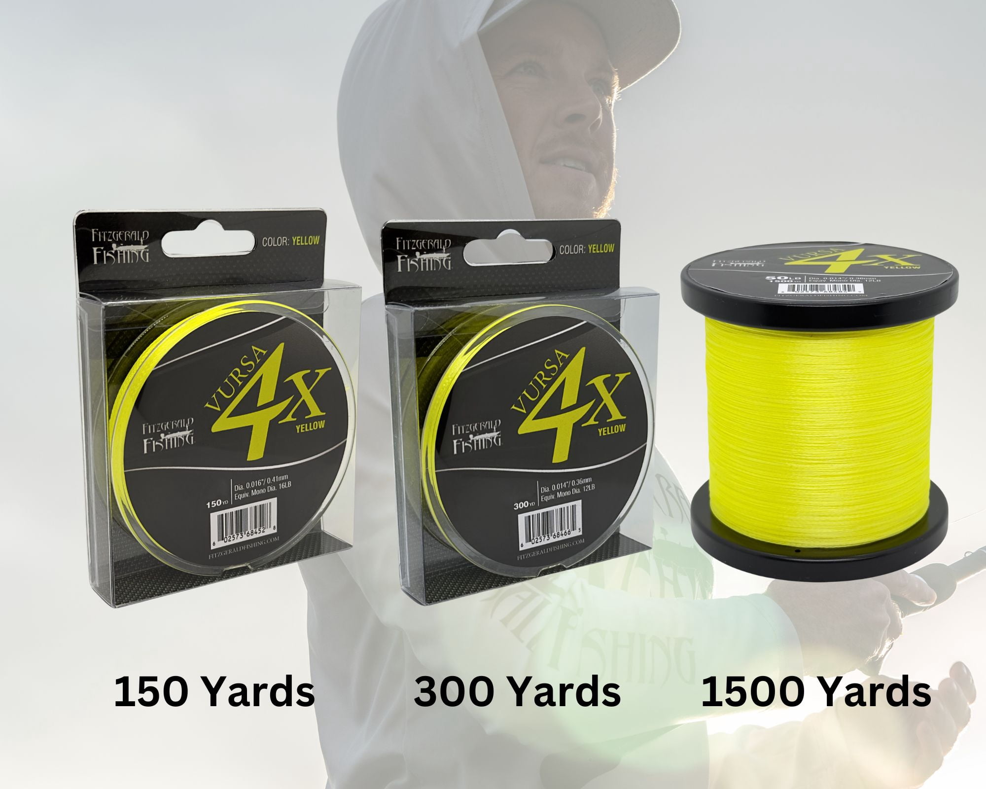 Fitzgerald Vursa 4X Braided Fishing Line, 40 Lb 1500 Yds Hi-Vis Yellow