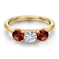 thumbnail image 3 of Gem Stone King 18K Yellow Gold Plated Silver White Moissanite and Red Garnet Engagement Ring for Women | 1.60 Cttw | Round 5MM | Gemstone Birthstone | Size 7, 3 of 7