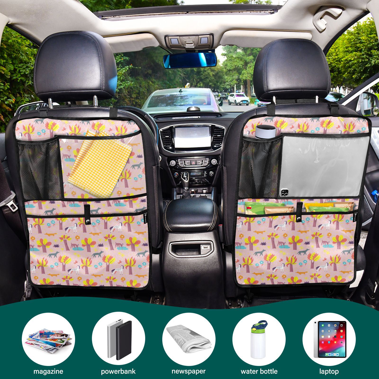 Pink whimsical animal pattern 165 Pack Backseat Protector Seat Covers for Your Car, SUV, Minivan or Truck Seats - Vehicle Back Seat Safety Accessories - Universal Fit Automotive Interior Protectors