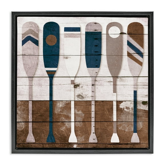 Stupell Industries Rustic Ocean Paddle Ores Nature Painting Black Floater Framed Canvas Art Print Wall Art, 18 x 18