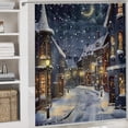 thumbnail image 5 of 4Pcs Night Christmas Town Shower Curtain Set with Toilet Lid Cover Non-Slip Rugs for Bathroom, Moon Snowflake House Shower Curtain Bathroom Sets with Hooks, 72x72 Inch, 5 of 8