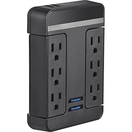 Rocketfish™ - 6 Outlet/2 USB Swivel Wall Tap 2100 Joules Surge Protector - Black