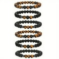 thumbnail image 2 of 6PCS Mens 8mm Beaded Bracelets Lava Rock Natural Stone Charm Jewelry Stack Fashion Accessories, Suitable for Daily Wear, 2 of 6