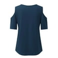 thumbnail image 2 of Vedolay Women Shirts Casual Fashion Women's Short Sleeve V Neck Pleated T Shirts Summer Loose Fit Basic Tunic,Dark Blue L, 2 of 5