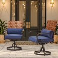 thumbnail image 6 of MELLCOM Patio Swivel Chair Set of 2, Outdoor Dining Chairs with Cushions & Lumbar Pillows, Leather-Look Wicker Chairs with Gentle Rocker for Porch, Garden, Backyard, Poolside, Blue, 6 of 9