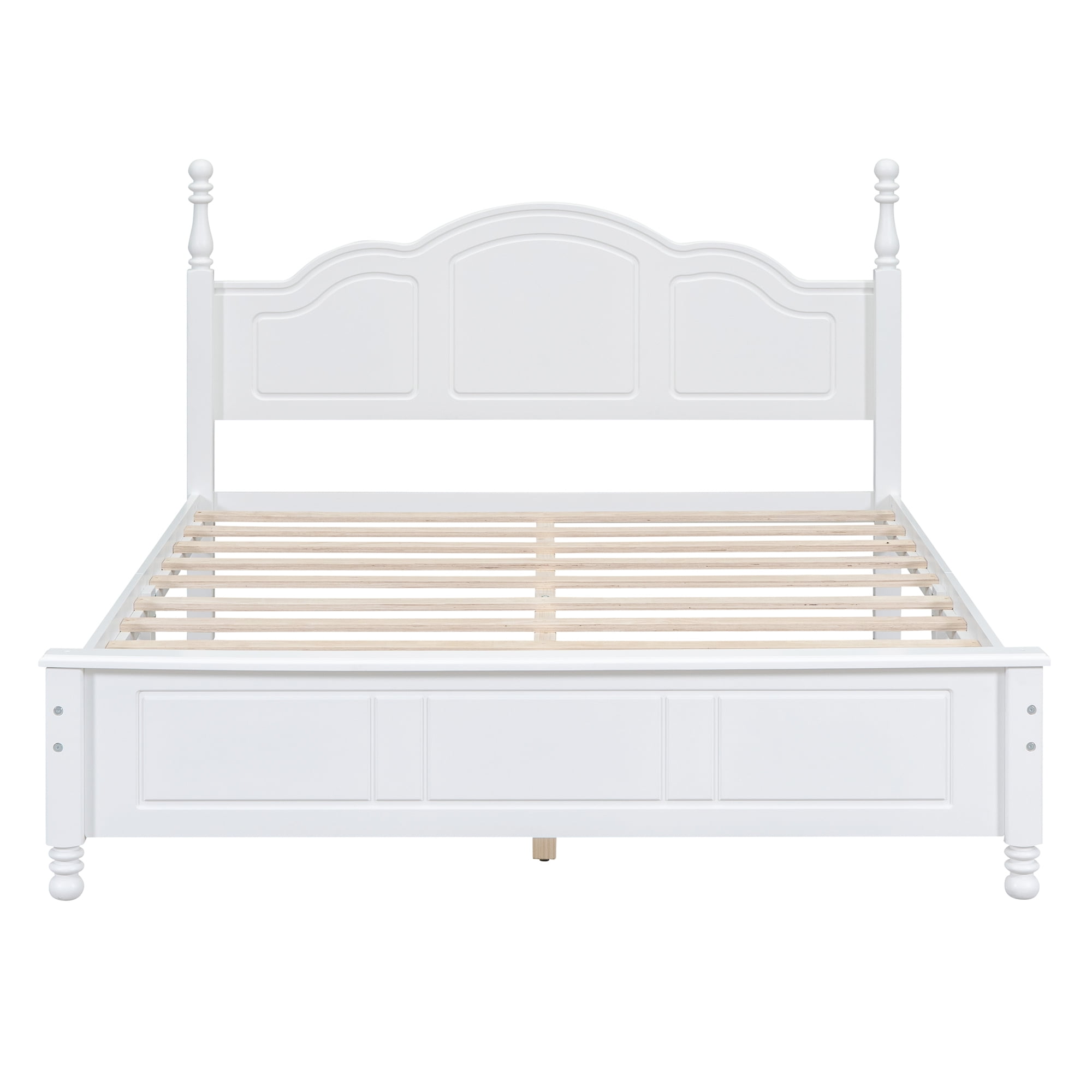 Aukfa Mid-Century Solid Wood Queen Bed Frame with 43" Tall Herringbone Headboard, Heavy Duty, White
