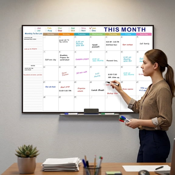 Gaecuw White Large Undated Whiteboard Calendar, 48x32in Wall Mounted Dry Erase Planner for Home Office School, Monthly Schedule Organizer with Black Frame