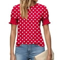 thumbnail image 5 of Otvok Women'S Spring Summer Polka Printed Base T-Shirt Lace Sleeves Short Sleeve Round Neck Tops Blouses, 5 of 6