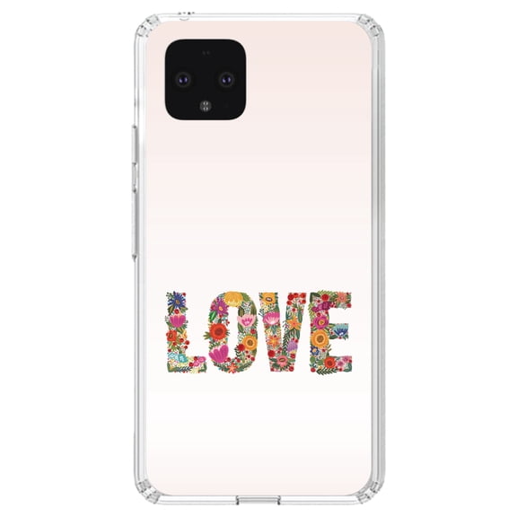 DistinctInk Clear Shockproof Hybrid Case for Google Pixel 4 (5.7" Screen) - TPU Bumper, Acrylic Back, Tempered Glass Screen Protector - Spring Collection - Floral LOVE Flowers