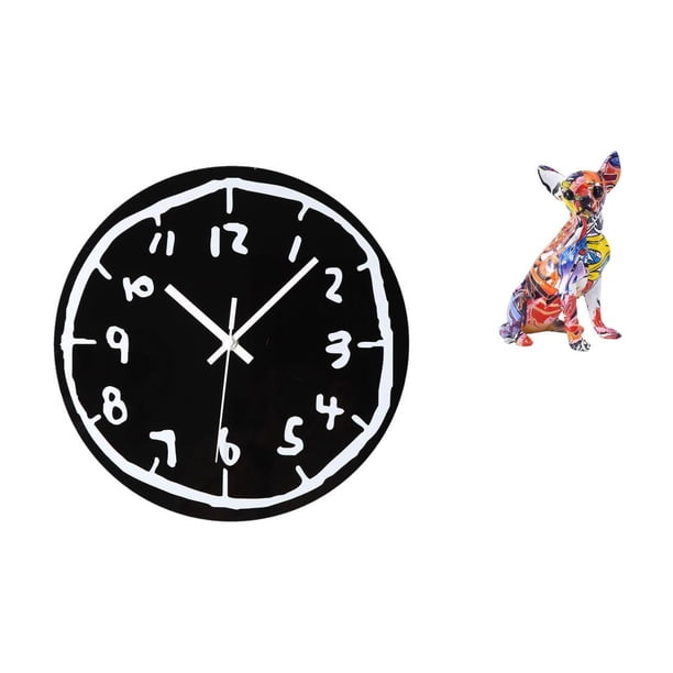 Reloj de pared,Reloj de pared silencioso y decorativo que no hace tictac,Reloj moderno de 12 pulgadas para pared de casa o oficina,sencillo.,Figura decorativa,Estatua de perro