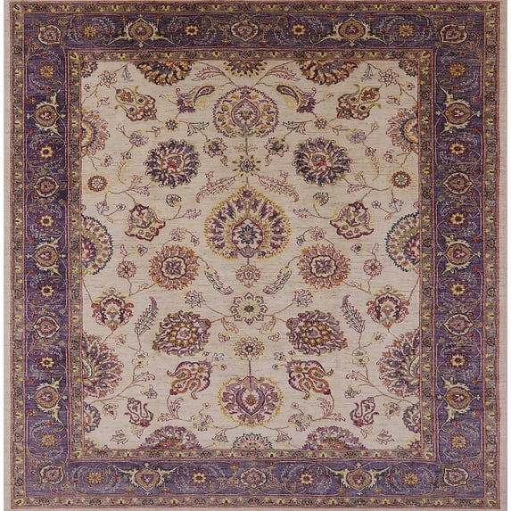Ahgly Company Indoor Square Mid-Century Modern Maroon Purple Oriental Area Rugs, 5' Square