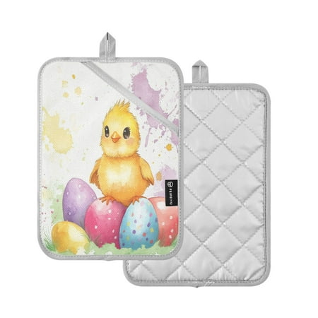 

2-Pack Pot Holders Heat Resistant Kitchen Oven Mitts 7x9.8in for Oven Microwave & BBQ Watercolor Cute Chick