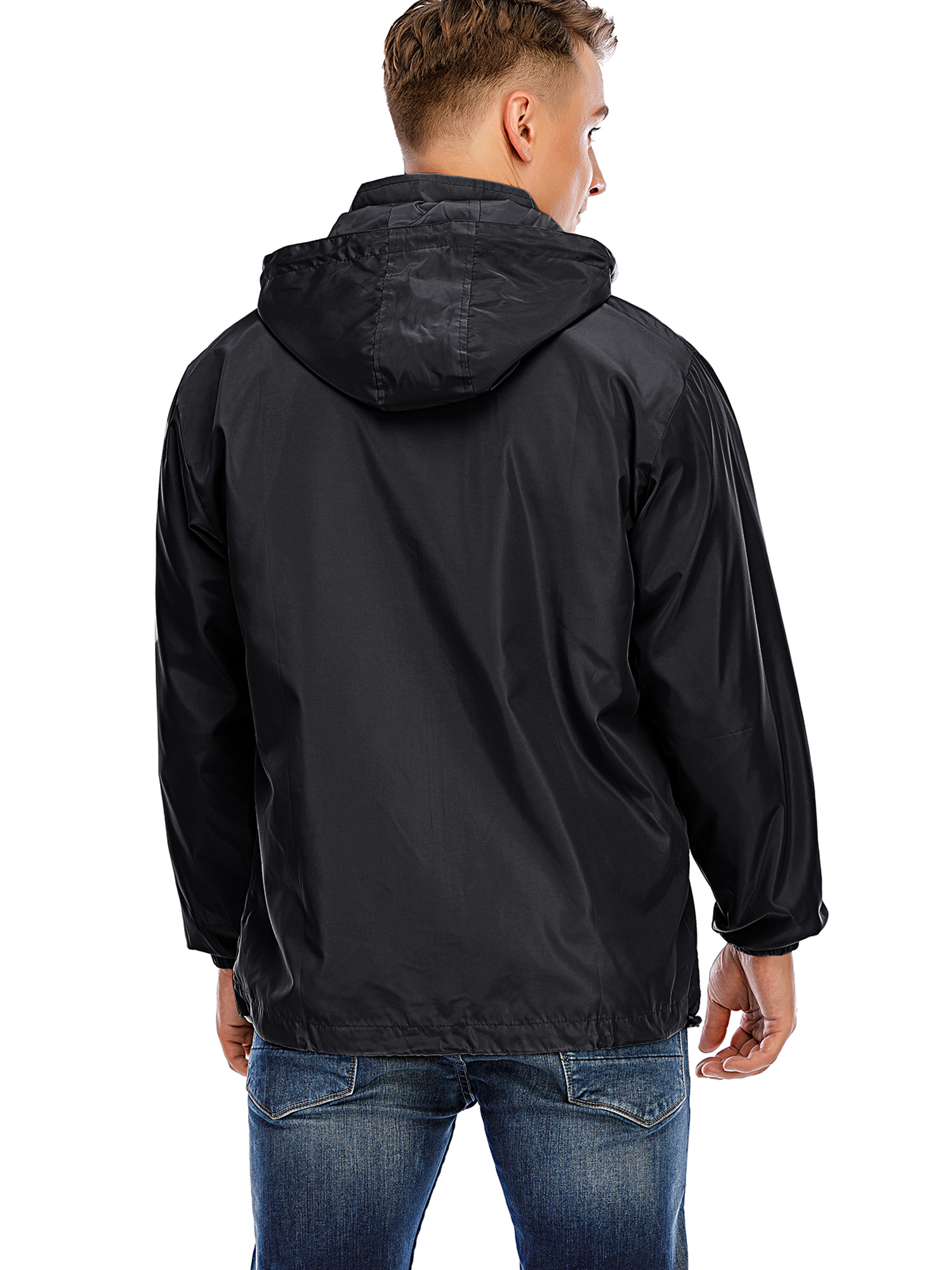 Men's Packable Rain Jacket Outdoor Waterproof Hooded Lightweight Classic Cycling Raincoat Comfortable Casual Windbreaker Rain Jacket - image 2 of 8