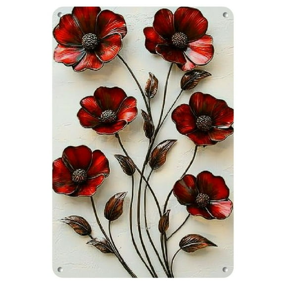 Room Decor 1pc, 3D Red Poppy Flowers Metal Aluminum Sign, Rustic Antique Effect Wall Art, Easy to Hang Decor for Home, Kitchen, Bedroom, Garden, Bathroom, Garage, Hotel, Office, Bakery