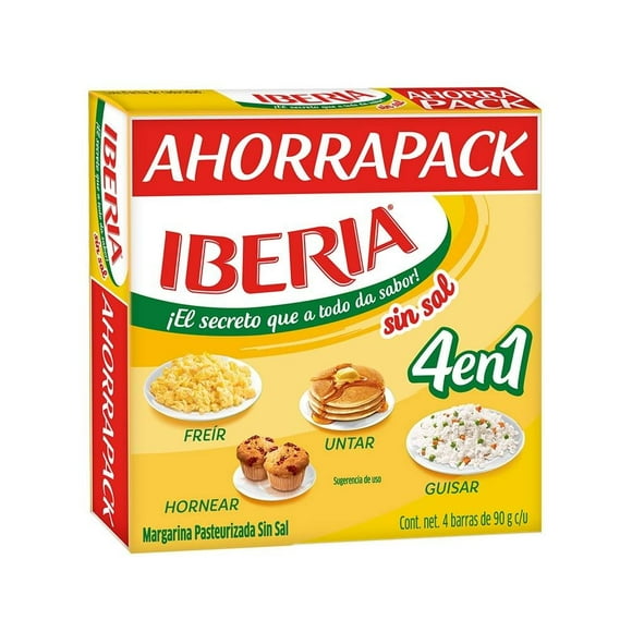 Margarina Iberia sin sal 4 pzas de 90 g c/u