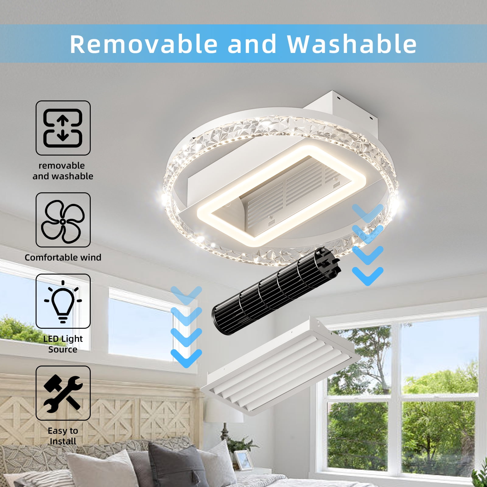 Mintazer 20-Inch Modern Leafless Ceiling Fan with Remote Control, Removable & Washable Blades, Reversible Motor,White