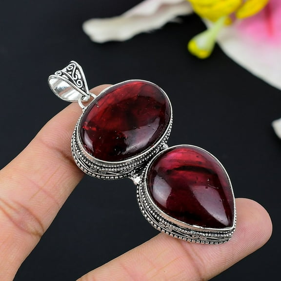 Red Labradorite Gemstone Handmade 925 Sterling Silver Jewelry Pendant 2.05"