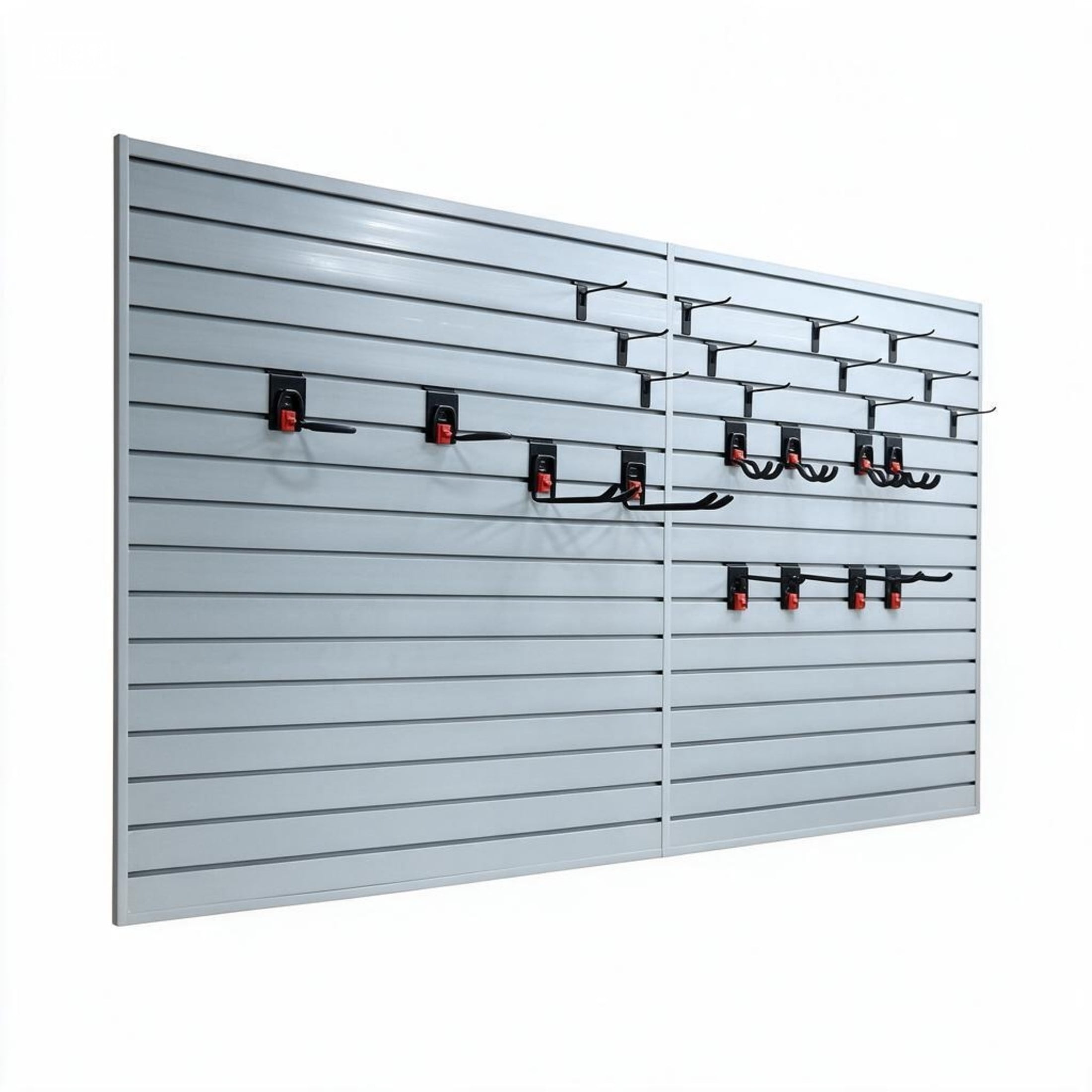 GDF Studio 4x8FT PVC Slatwall Panel Kit Garage Storage System with 24 Hooks, Lightweight Water-Resistant Panels, Grey