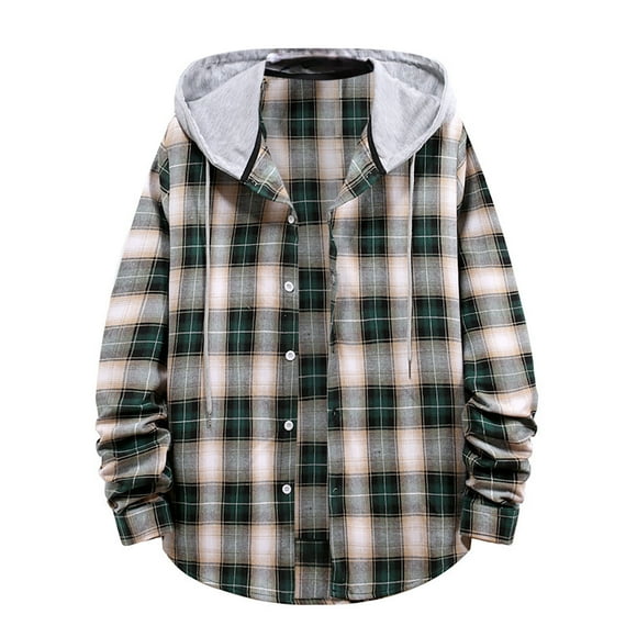 DDAPJ pyju 2023 Clearance Mens Hoodie Plaid Shirt, Long Sleeve Drawstring Flannel Shirt Jackets Casual Button Down Checked Shirts Vintage Shacket Jacket Fall Fashion Outerwear