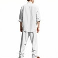 thumbnail image 5 of NuoCaiYun Men's 2 Piece Outfit Summer Cotton Linen Set Casual Short Sleeve Button Down Shirt Beach Summer Loose Pant Sets, 5 of 6