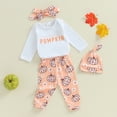 thumbnail image 2 of My First Halloween Outfits Newborn Baby Girl Pumpkin Romper Bodysuit+Long Pants Headband Hat Set Cute Fall Winter Clothes, 2 of 8
