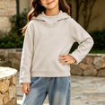 thumbnail image 2 of Girls Solid Color Pullover Hooded Sweatshirt, Draped Cowl‑Neck Long Sleeve Casual Hoodie, Soft Loose‑Fit Kids Tops, 2 of 6